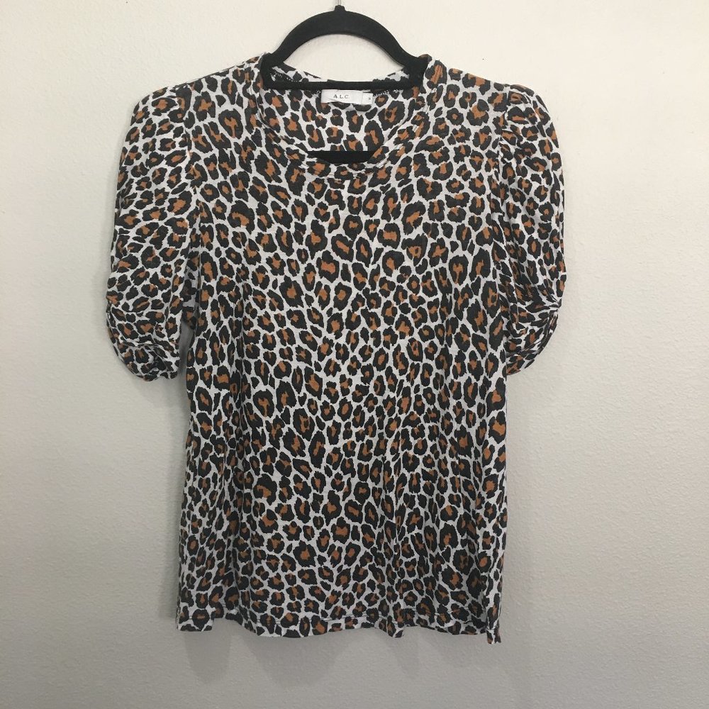 A.L.C. Leopard Print Short Puff Cuffed Sleeve, Cr… - image 1